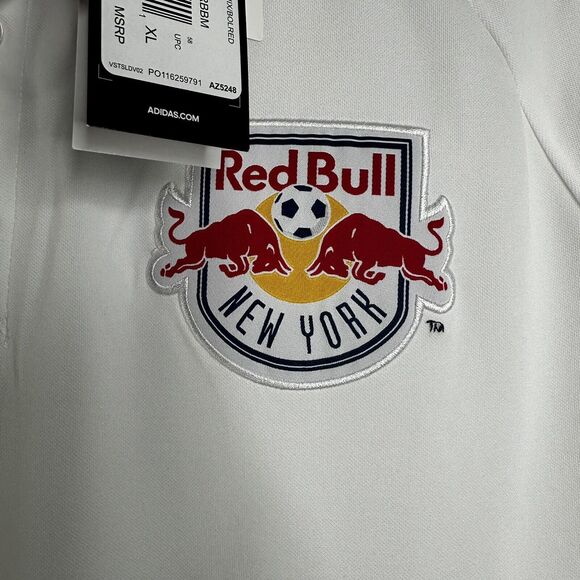 NEW adidas MLS Men's New York Red Bulls Climalite Coaches Polo Golf White XL NEW - Picture 3 of 13